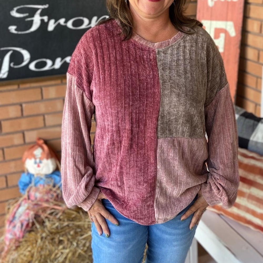 Mauve/Tan Colorblock Sweater